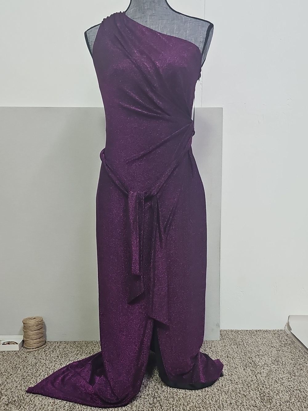AIDAN MATTOX ONE SHOULDER HIGH SLIT KNIT DRESS BFPM-07-101